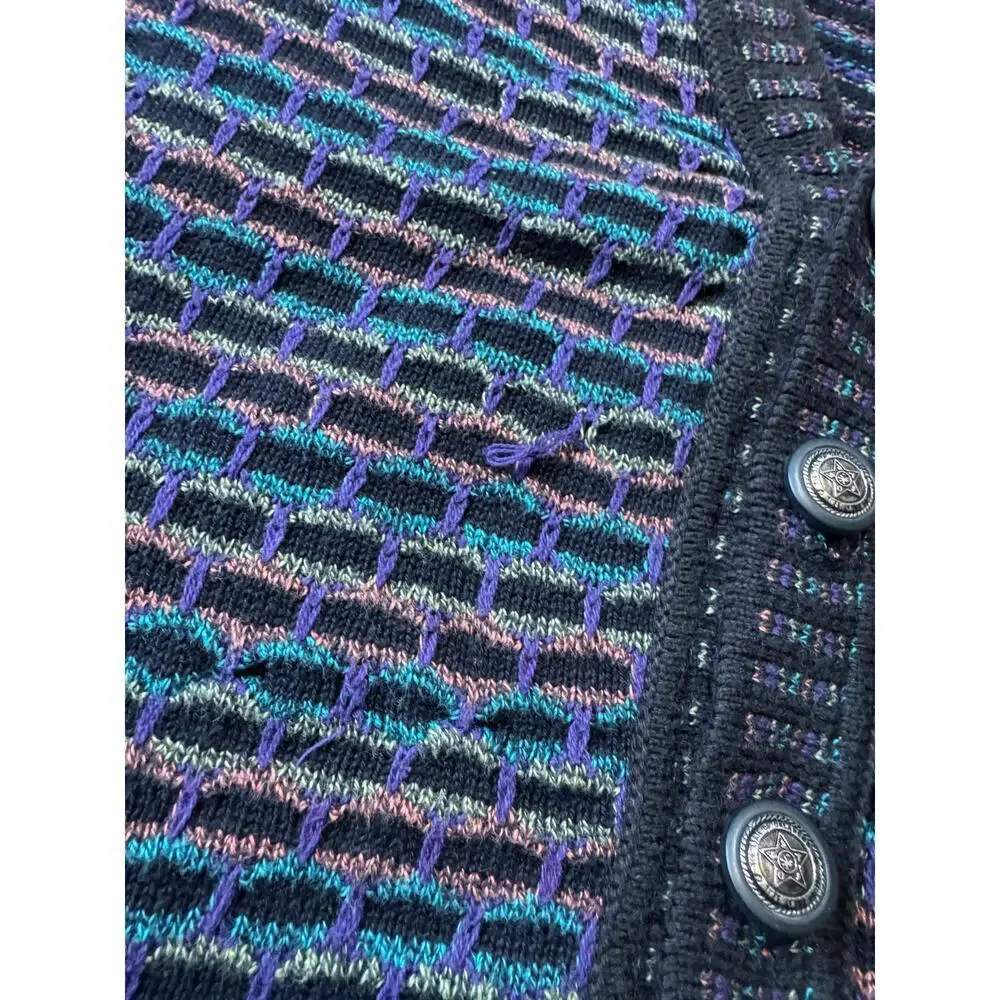 Vintage 80's/90's  Jantzen Cardigan Sweater; Striped; Detailed Buttons; XL
